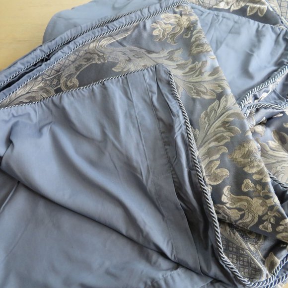 Double Full Duvet Set 2 Shams Silver Blue Pipping Reversable Duvet Cover 82"x80" - Picture 10 of 11